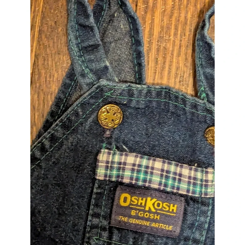 Vtg Oshkosh B'Gosh Denim Overalls Baby 6-9 Mos Airplanes Plane Plaid Bear‎ USA